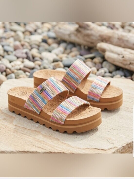 Reef Shoes - NEW! REEF Woven Multi-Color Double Strap Platform Slide Sandal sz 8 NWT